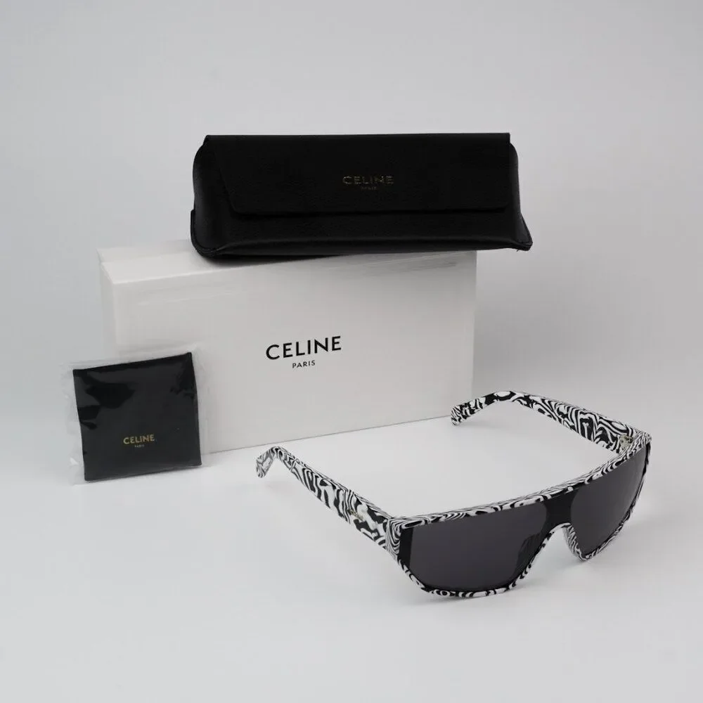 SALE! NEW Celine CL40195I 04A Shiny Zebra Smoke Shield Mask Unisex Sunglasses